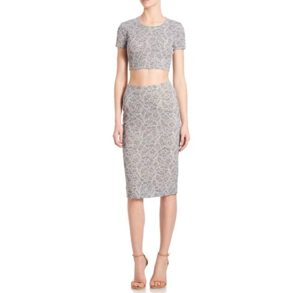 BCBGMaxAzria Haze Grey Floral Lace Bridette Crop Top & Matching Skirt size S - Picture 10 of 16